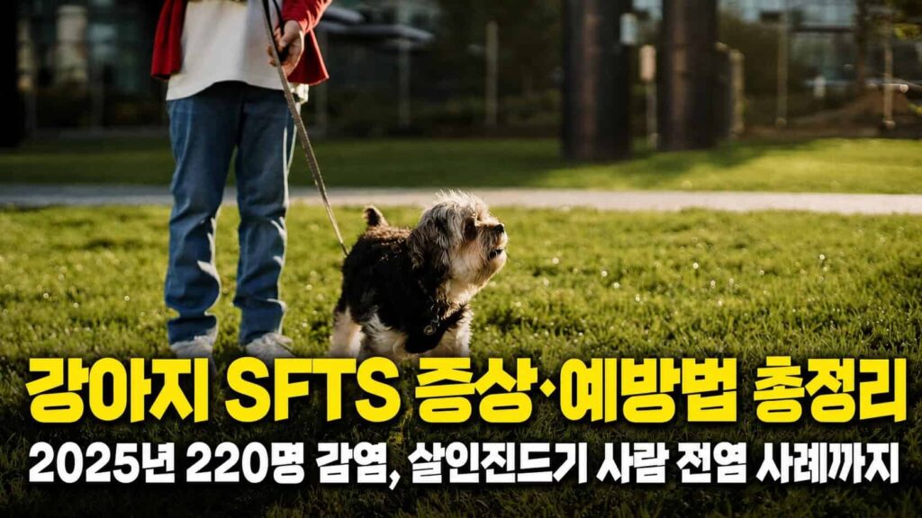 풀밭에서 산책하는 강아지 - 살인진드기 SFTS 감염 위험 시기