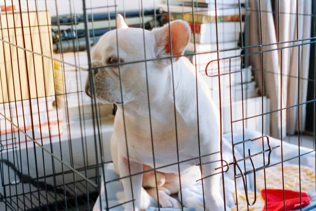 동물병원 케이지 안에 있는 강아지 &mdash; 도망갈 곳 없는 공포와 전염